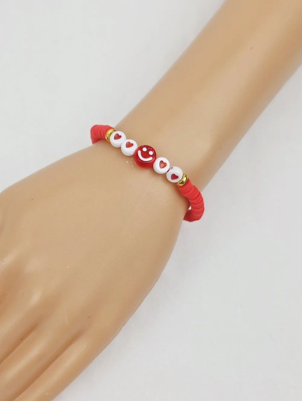 Handmade Clay Bead Smiley Face Heart Bracelet
